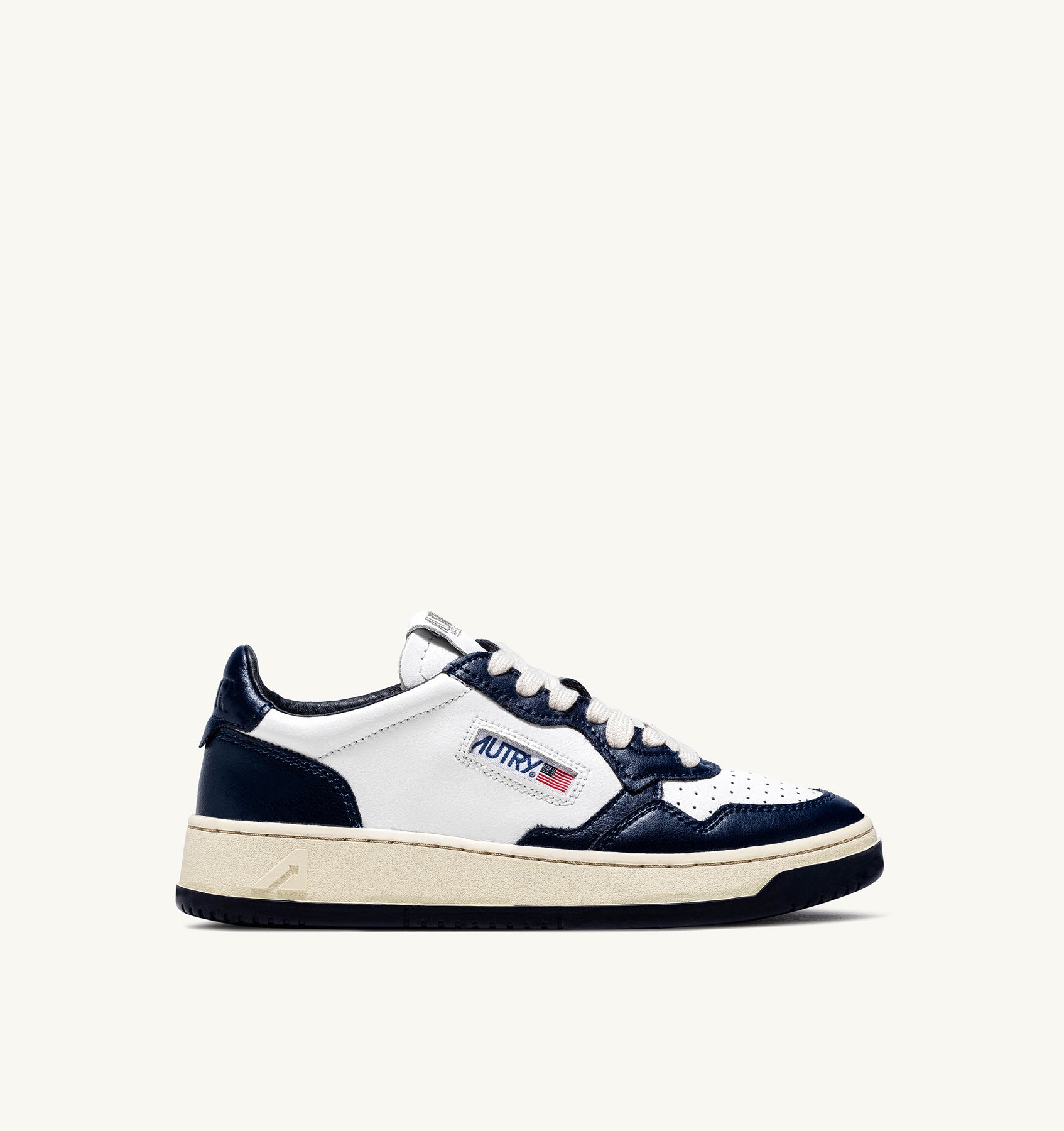 Medalist Low Bicolor Sneakers in White and Blue Leather