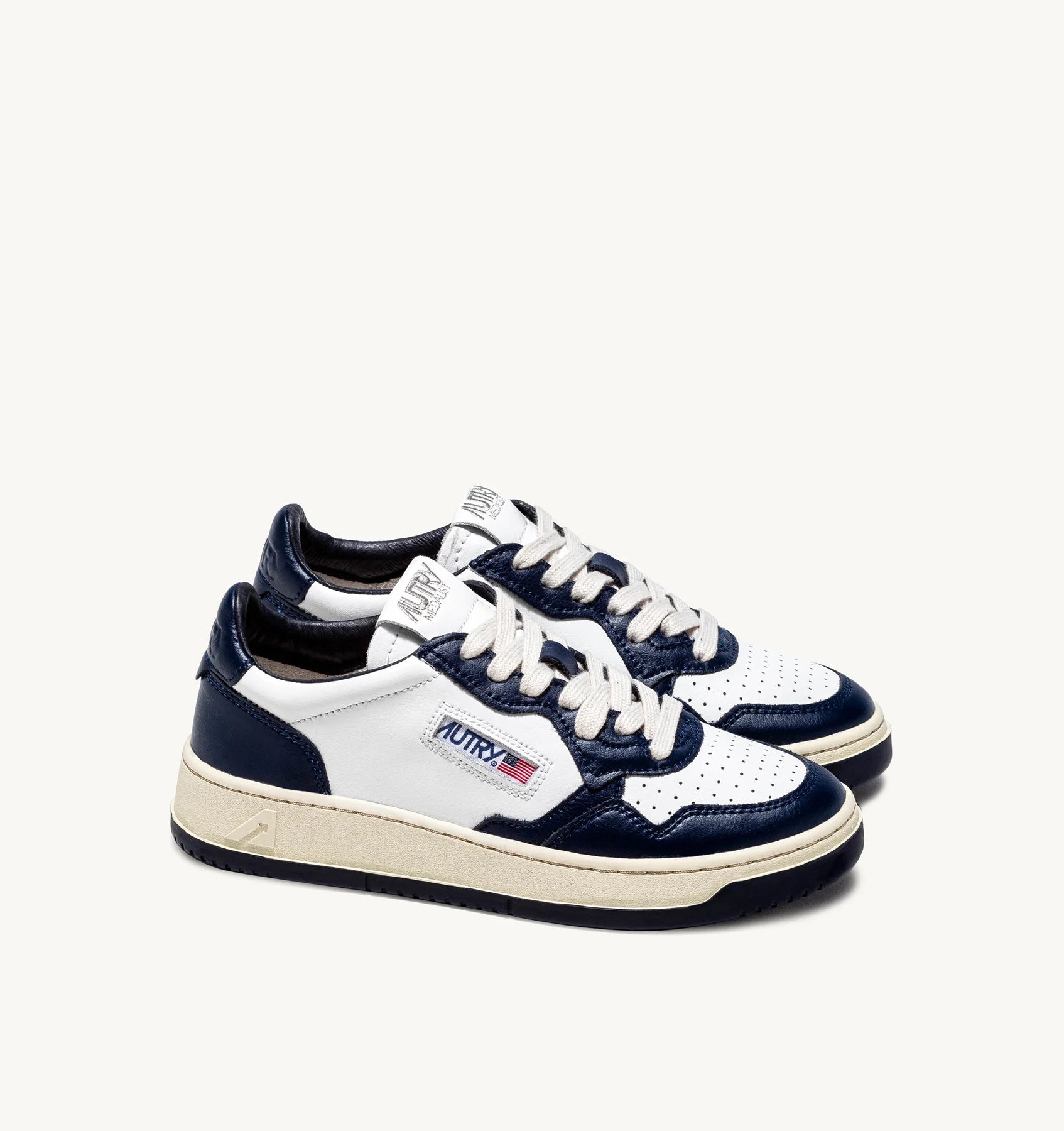 Medalist Low Bicolor Sneakers in White and Blue Leather