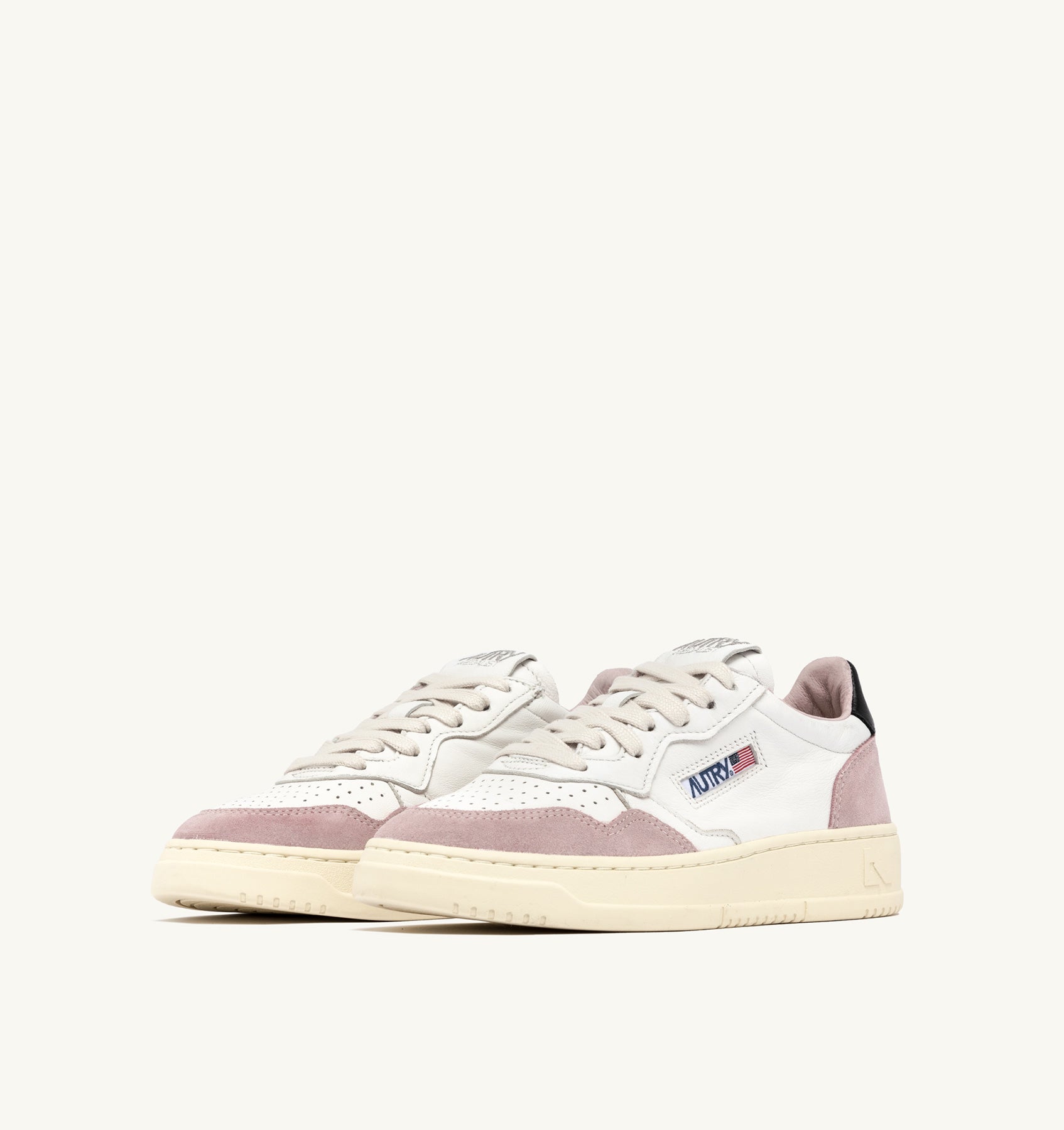 Medalist Low Sneakers In White Powder Pink And Black Suede And Leather