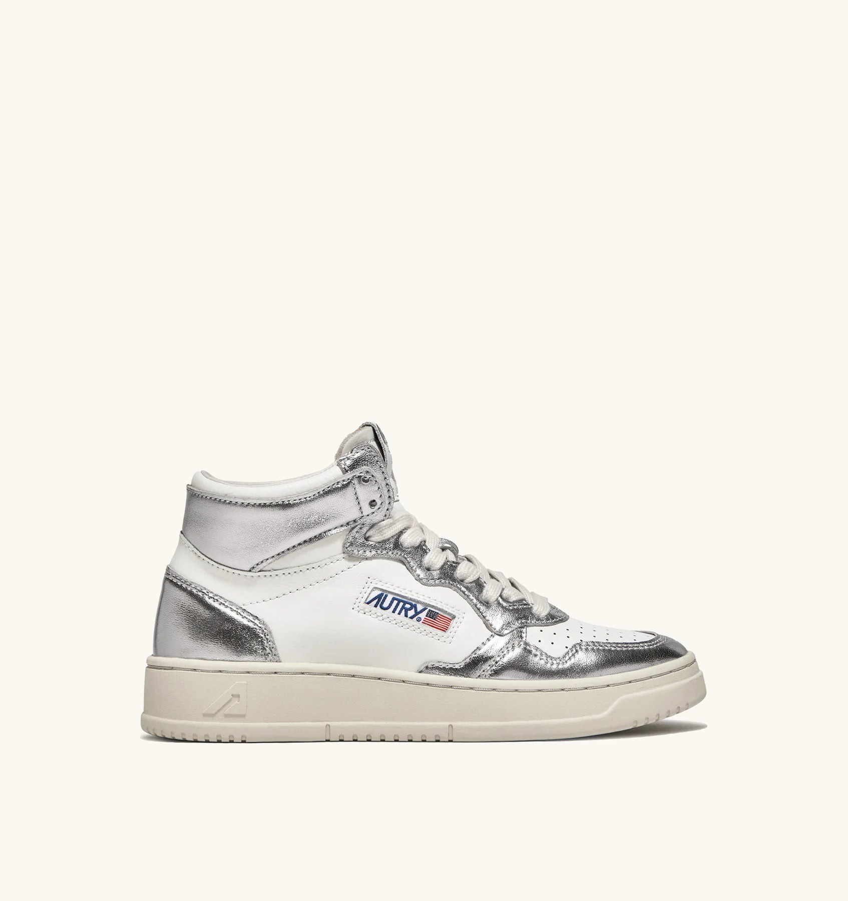 Medalist Mid Sneakers in Two-Tone Leather Color White and Silver