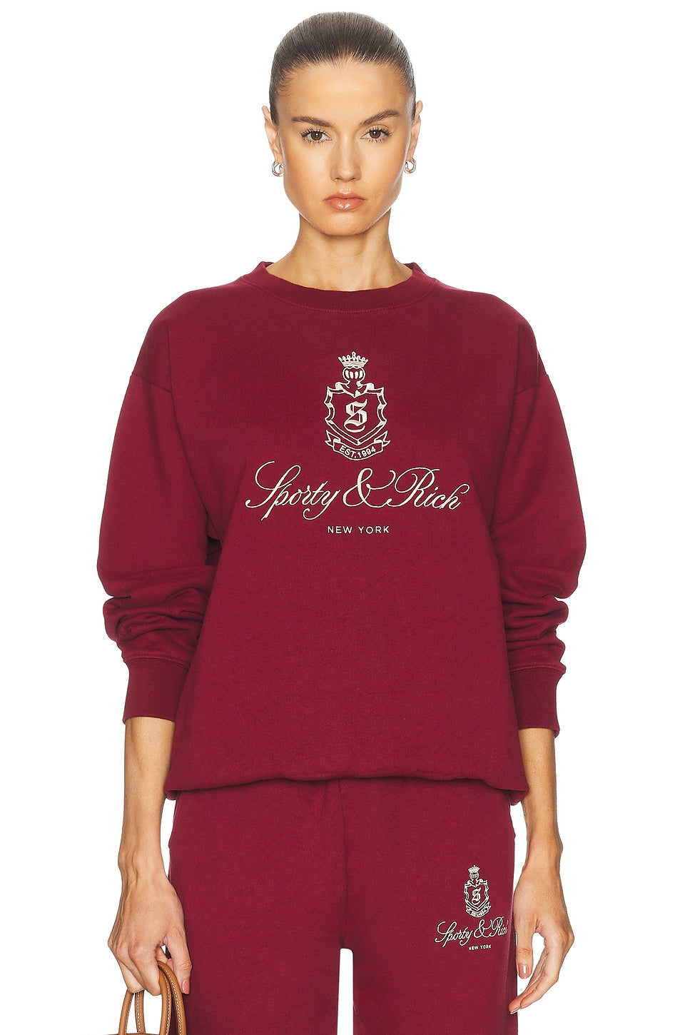 Vendome Embroidered Crewneck - Merlot/White