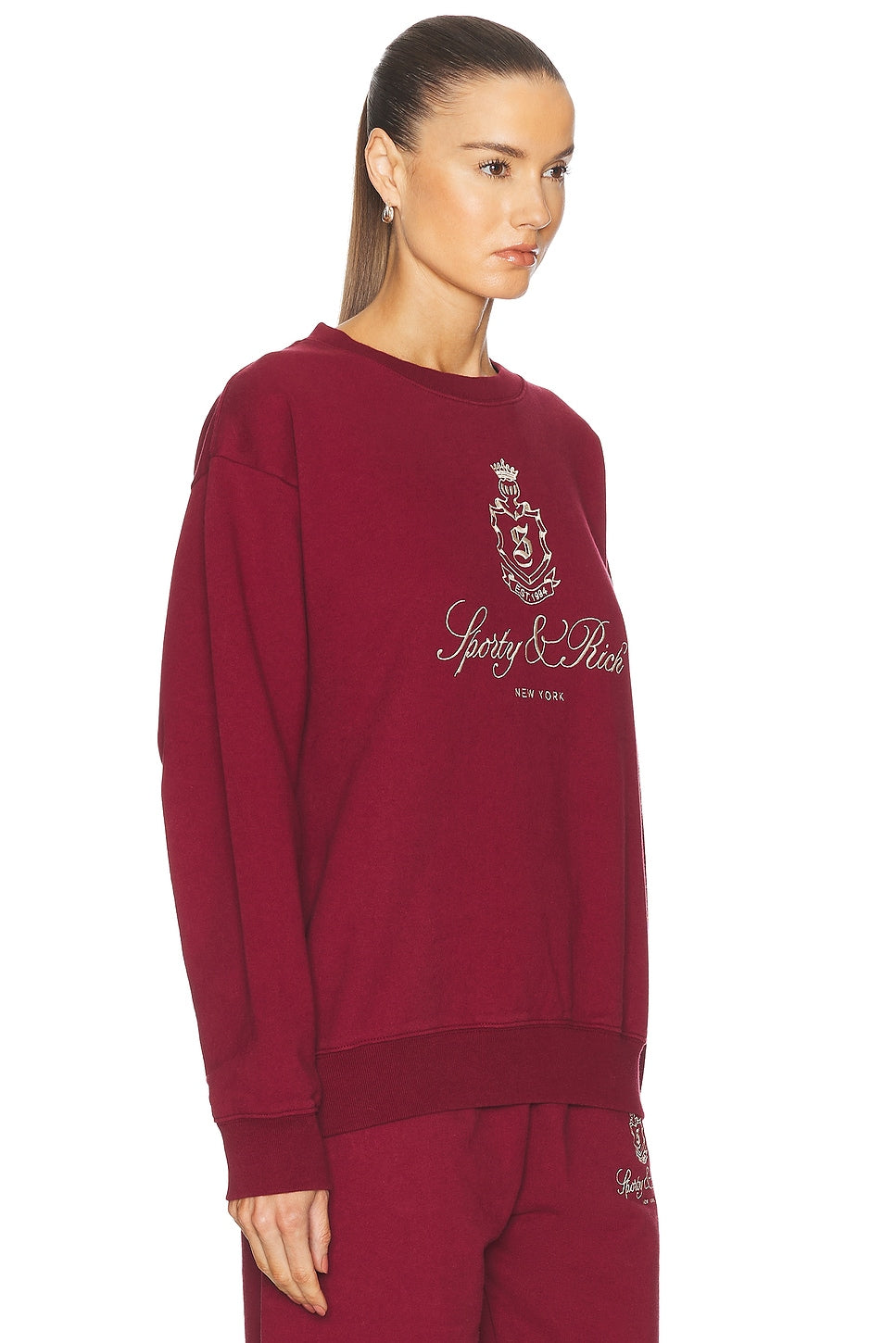 Vendome Embroidered Crewneck - Merlot/White