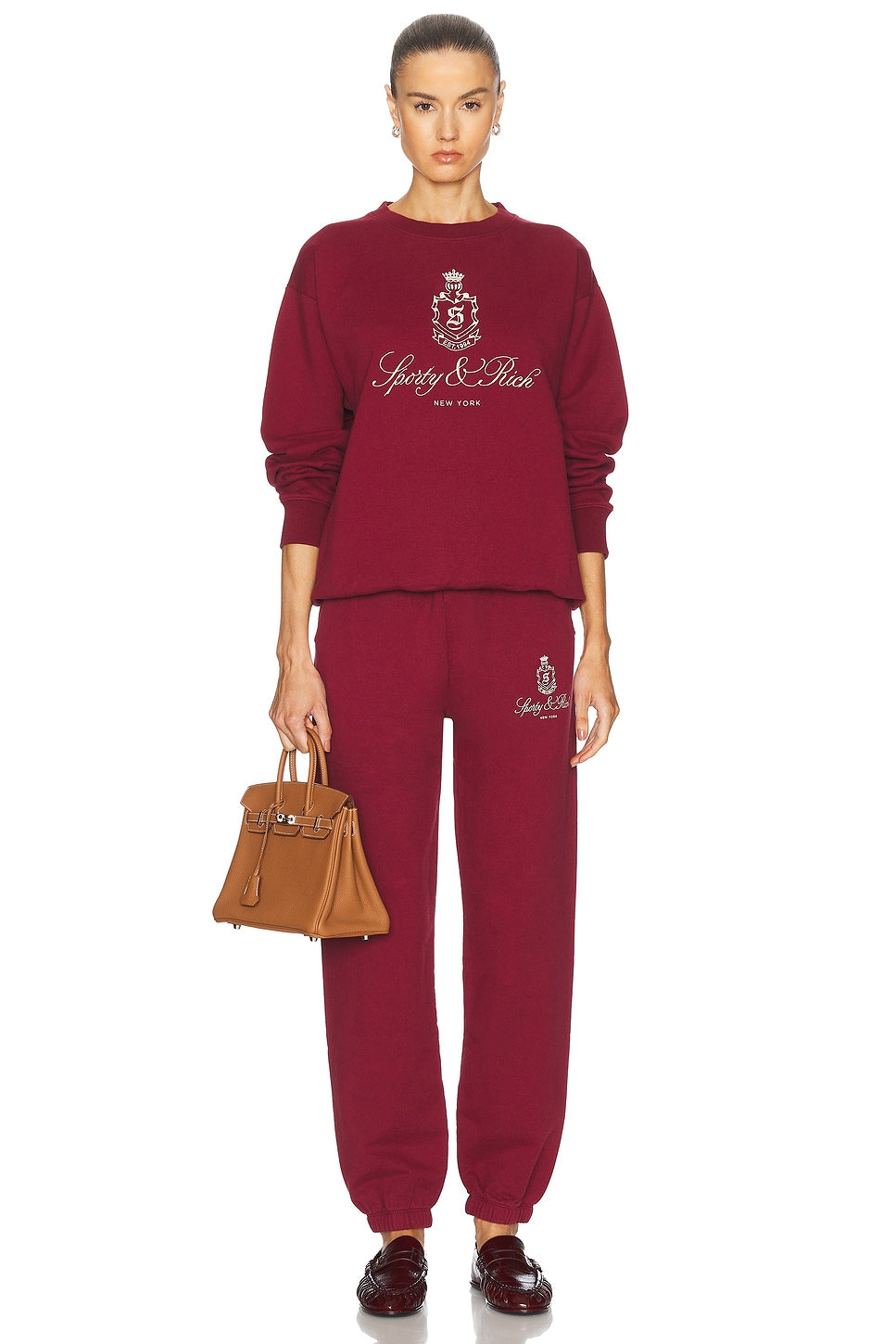 Vendome Embroidered Crewneck - Merlot/White