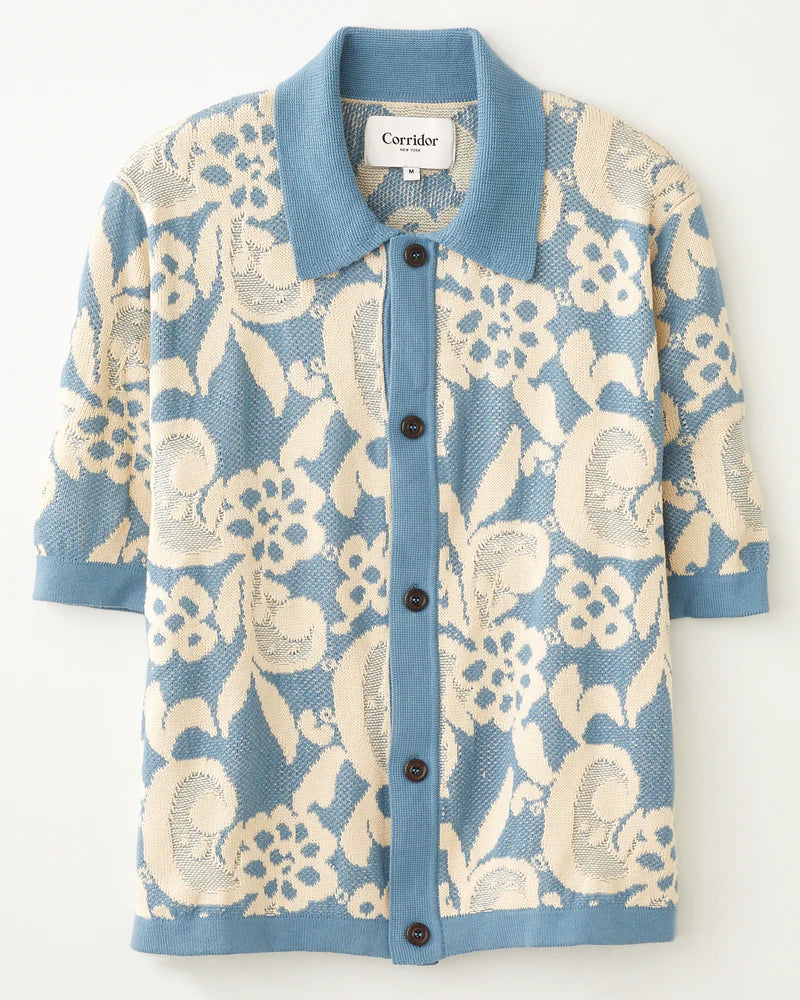 Floral Jacquard Buttondown - Blue