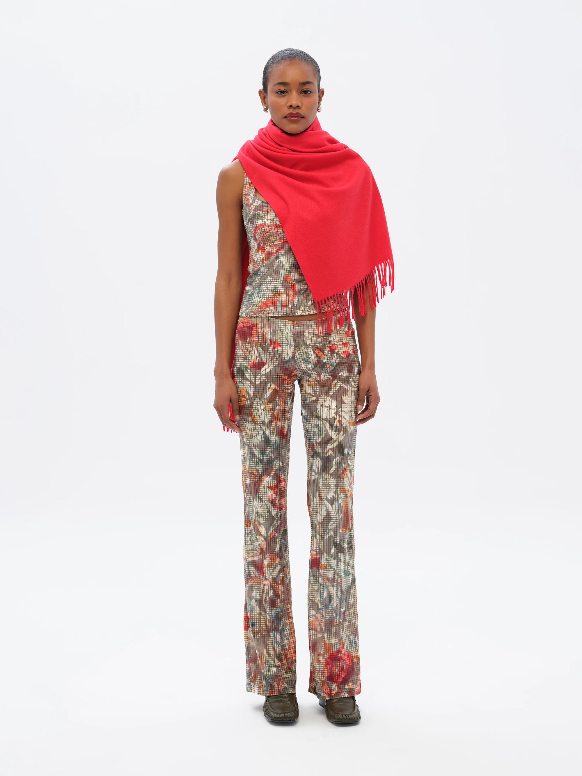 FLO  Floral-print devoré flare-leg pants