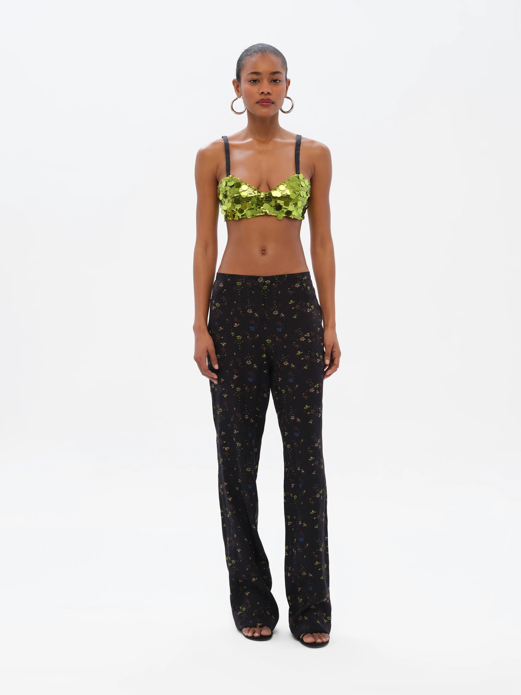 ELZA  Low-rise floral-print straight-leg pants