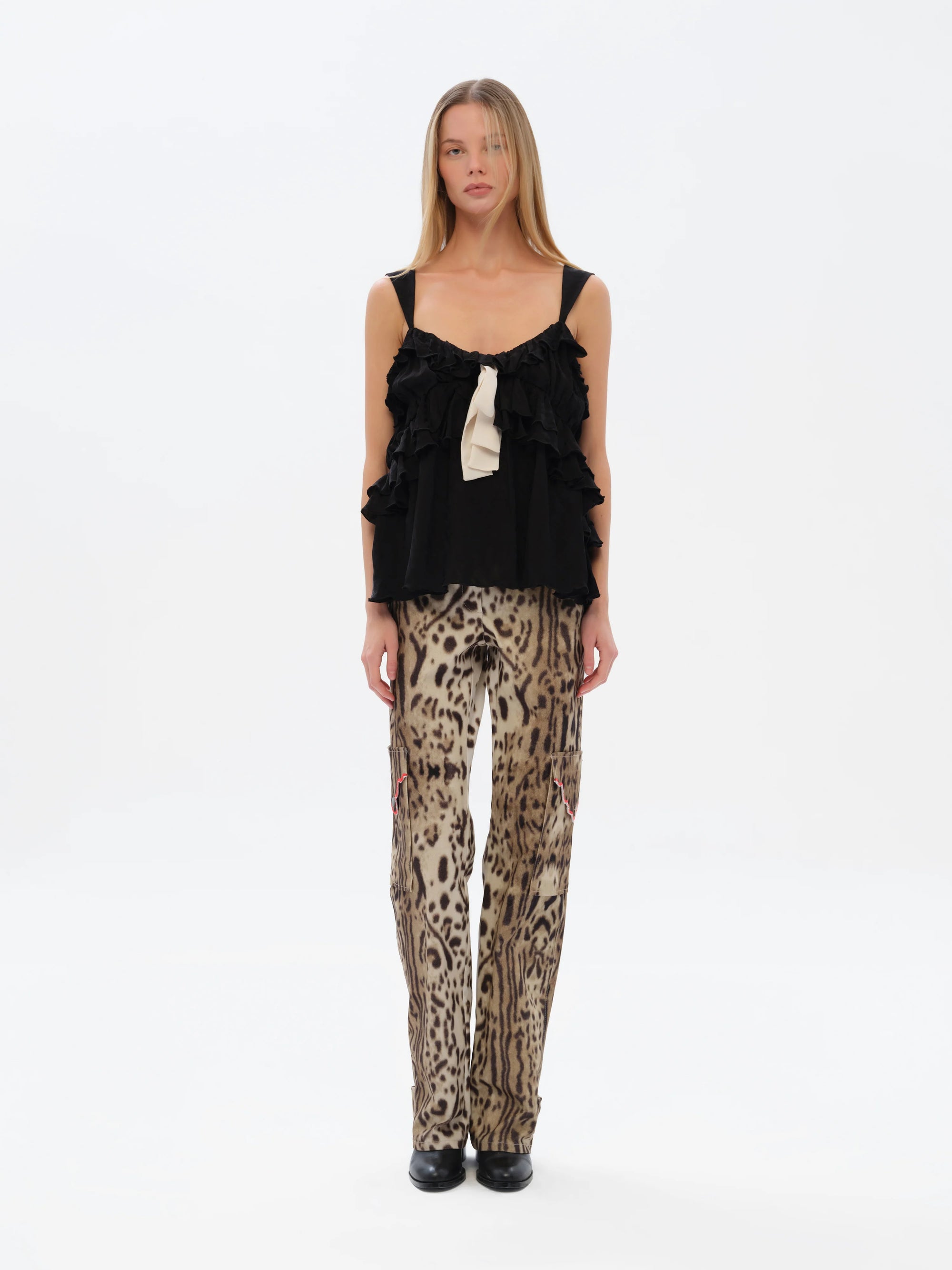 IDA  Animal-print straight-leg pants with side pockets