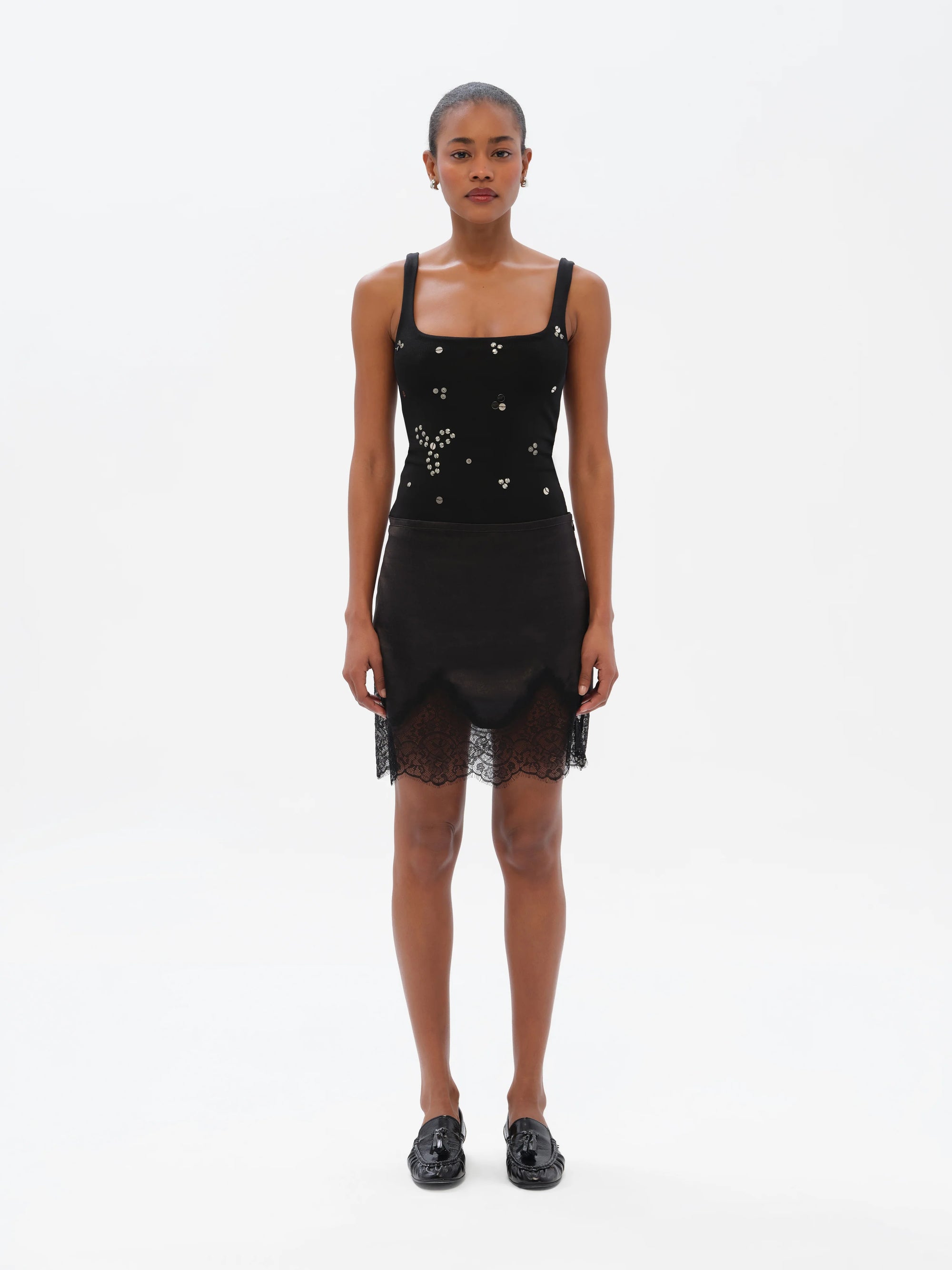 DASNE  Embellished square neck bodysuit