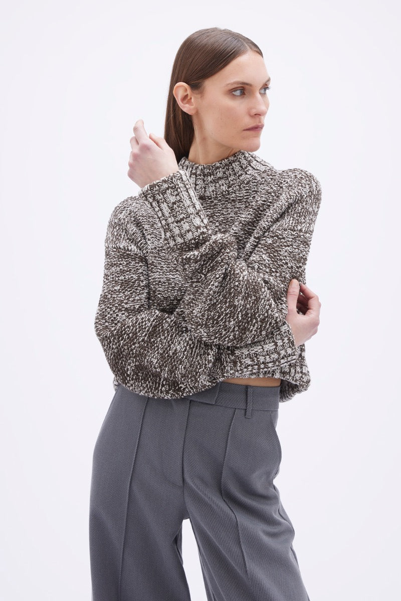 Cropped Knit Sweater Brown