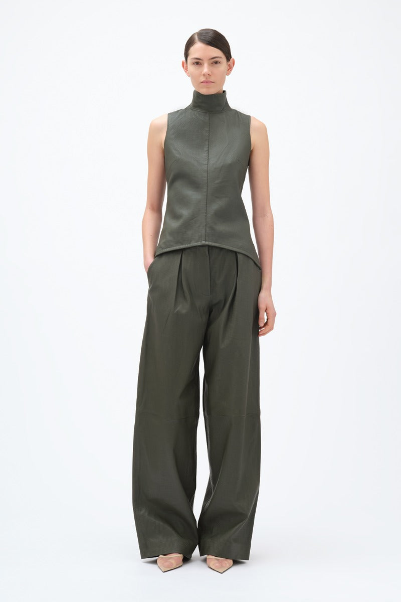 Mesh Leather Pant Khaki Green