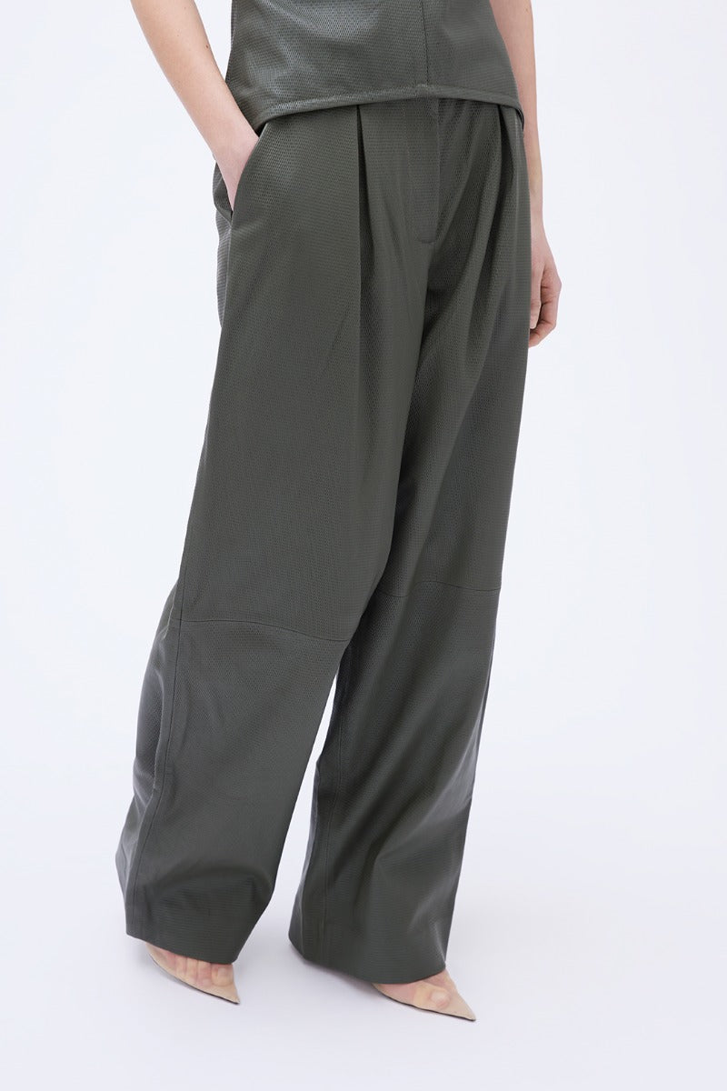 Mesh Leather Pant Khaki Green