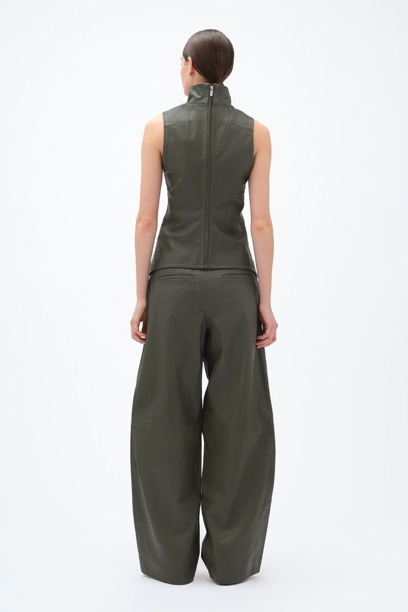 Mesh Leather Pant Khaki Green