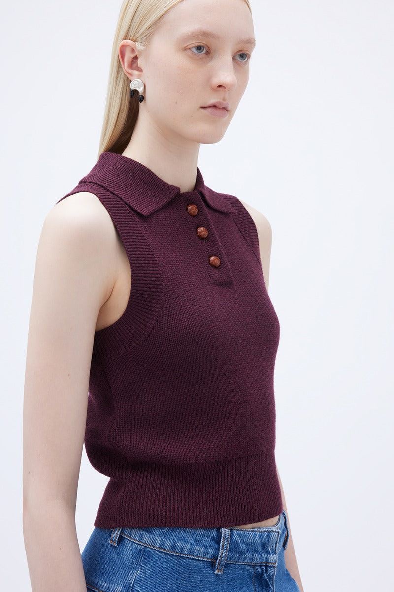 Knitted Polo Top Bordeaux