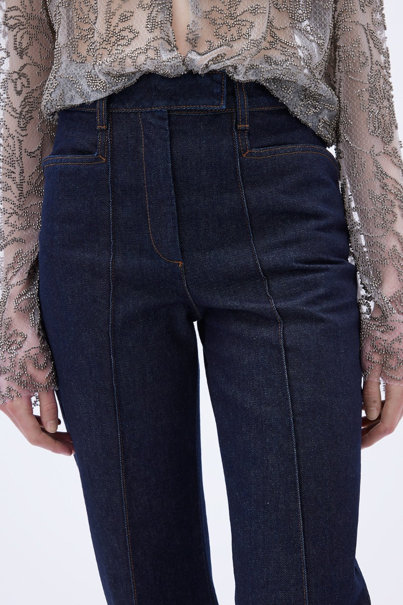 Flared Denim Pants Dark Blue