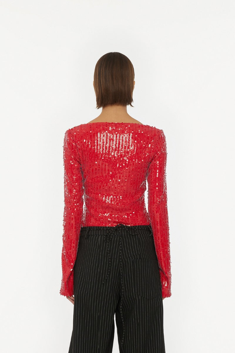 Sequins LS V-Neck Top