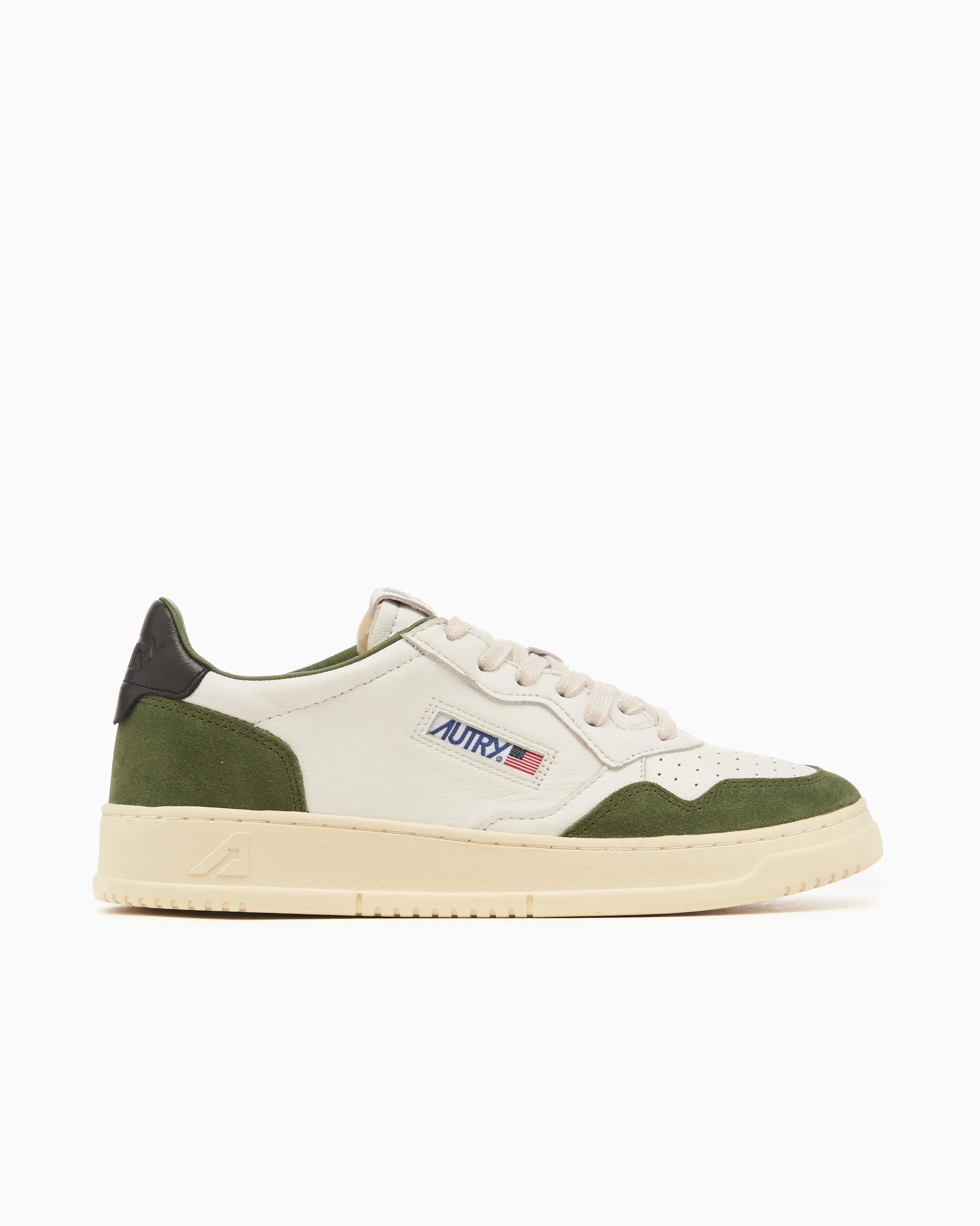 Medalist Low Sneakers in White, Green and Black Suede and Leather