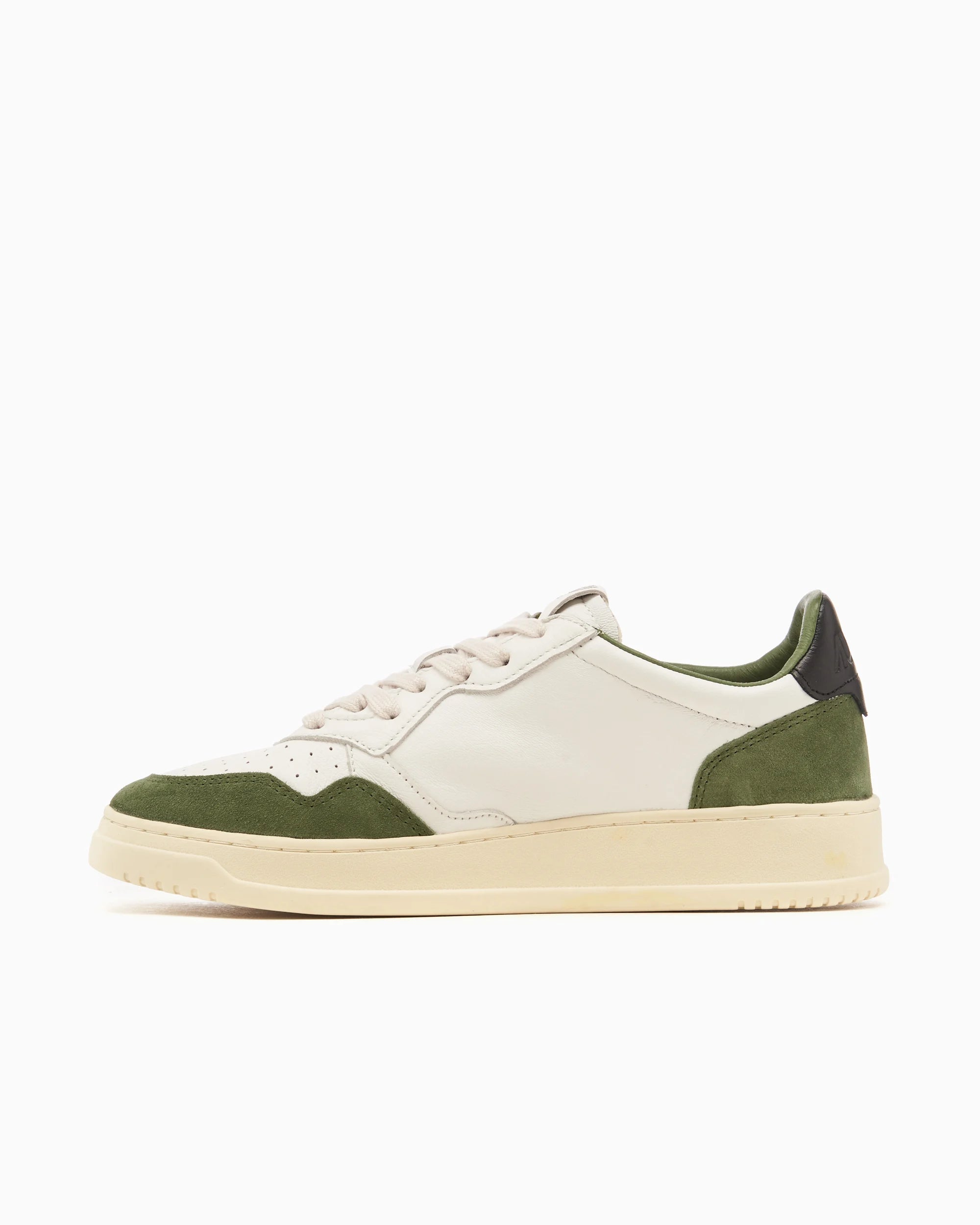 Medalist Low Sneakers in White, Green and Black Suede and Leather