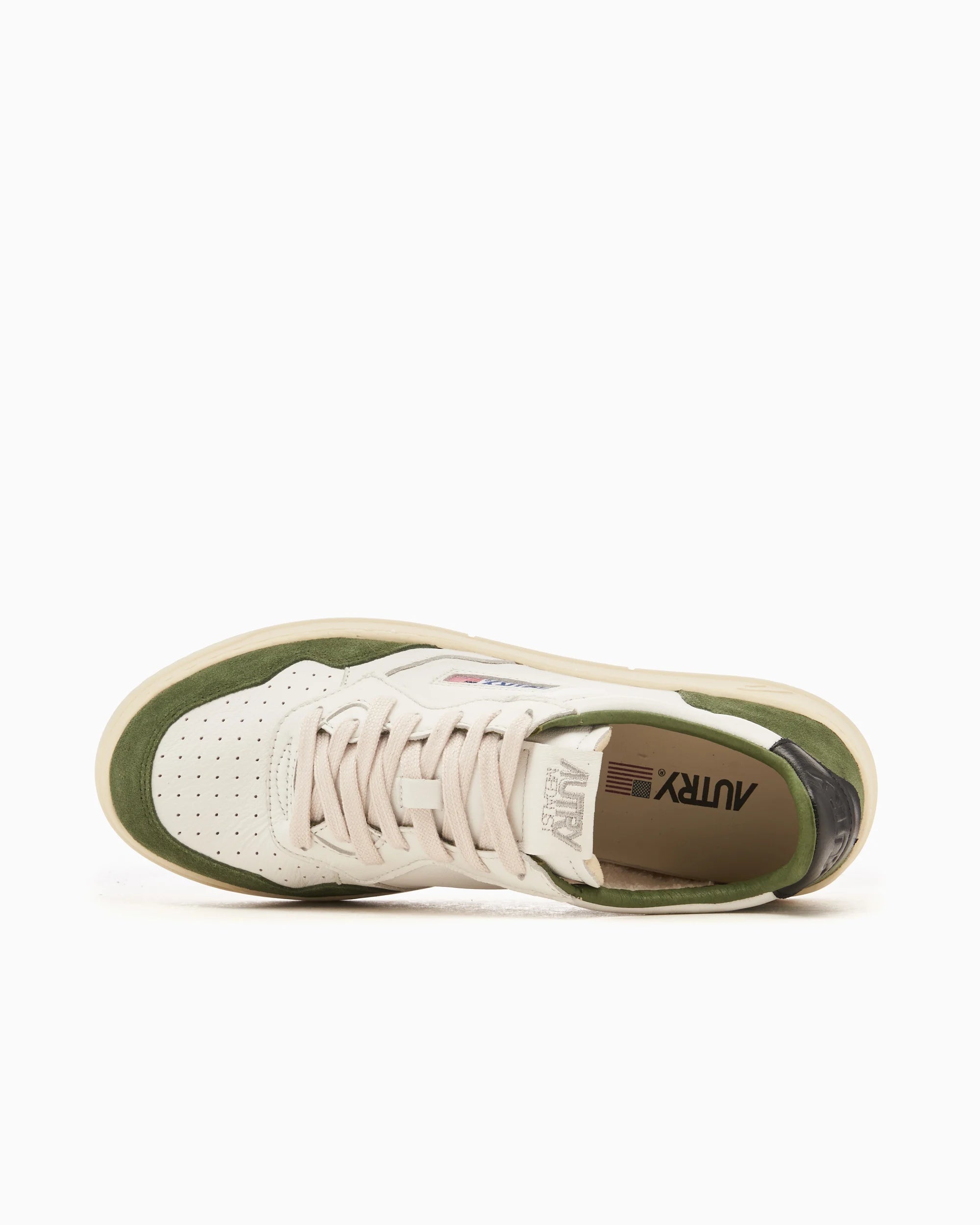 Medalist Low Sneakers in White, Green and Black Suede and Leather