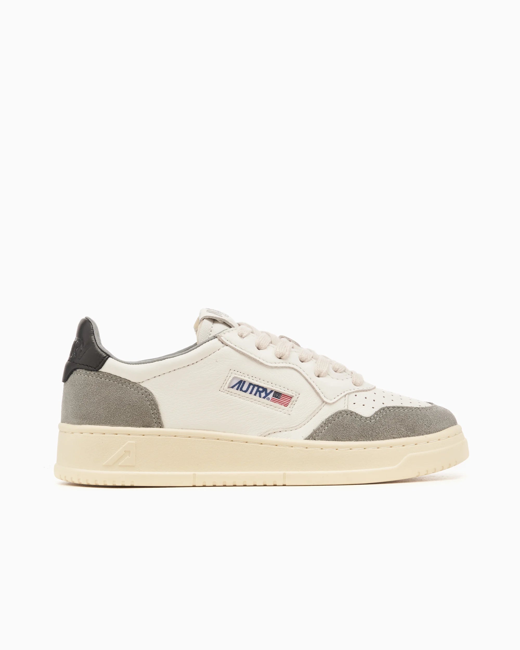 Medalist Low Sneakers in White Grey and Black Suede and Leather