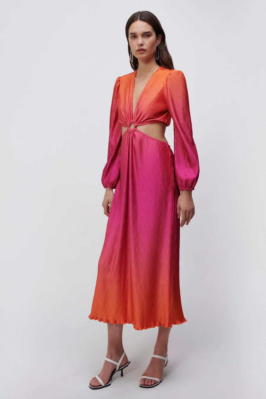 Jaelyyn Ombre Plisse Cover Upcut Out Dress