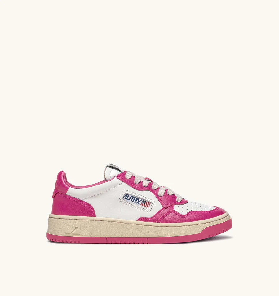 Two-Tone Medalist Low Sneakers In Leather Color White And Pink