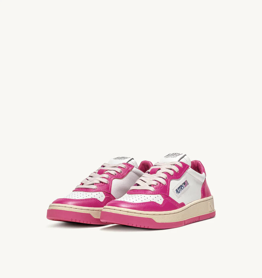 Two-Tone Medalist Low Sneakers In Leather Color White And Pink