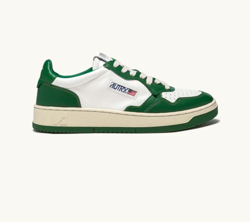 Two-Tone Medalist Low Sneakers In Leather Color White And Green