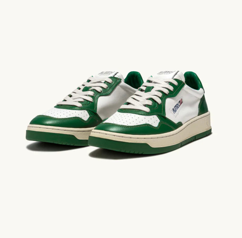 Two-Tone Medalist Low Sneakers In Leather Color White And Green