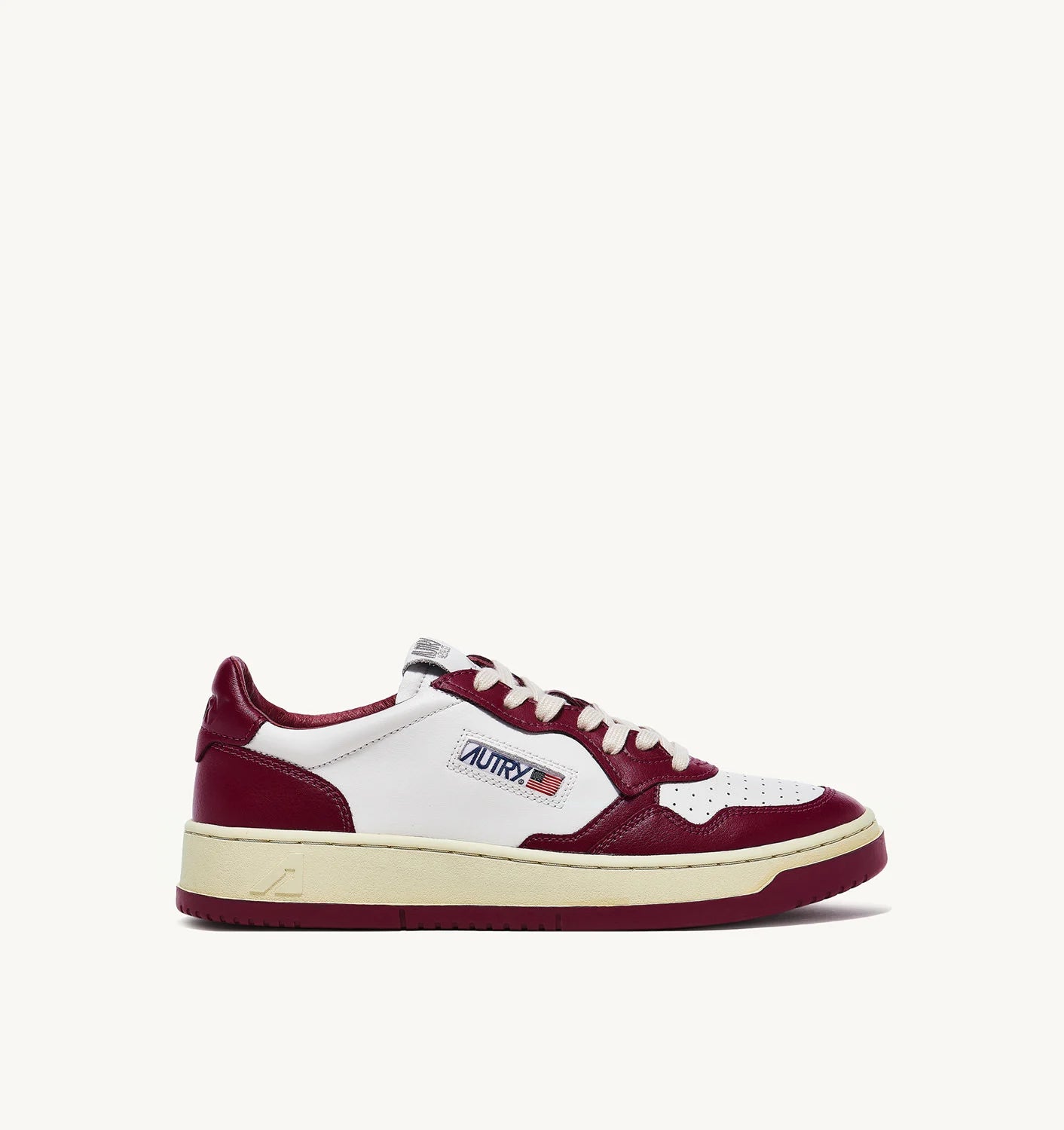 Two-Tone Medalist Low Sneakers In Leather Color White And Burgundy