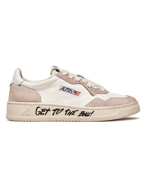 Medalist Low Sneakers In Leather And Suade Color White Text "Get to the Ball!"